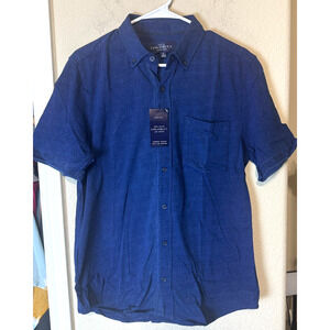 Construct Men's S Button Up Shirt Navy blue indigo short sleeve 100% cotton NWT